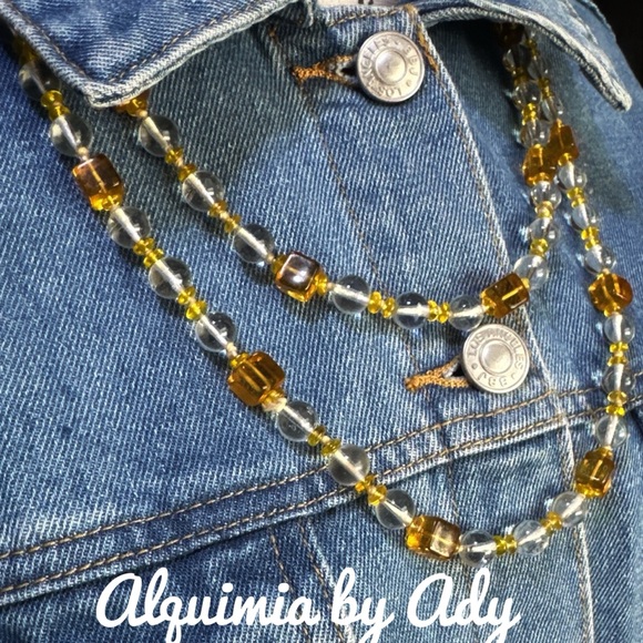 So long citrine and aura quartz beaded boho necklace - Picture 4 of 4